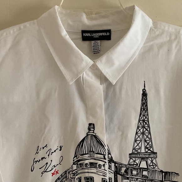 NWT Karl Lagerfeld White Oversize Long Sleeve High-Low Button down Woman Shirt - Picture 3 of 11
